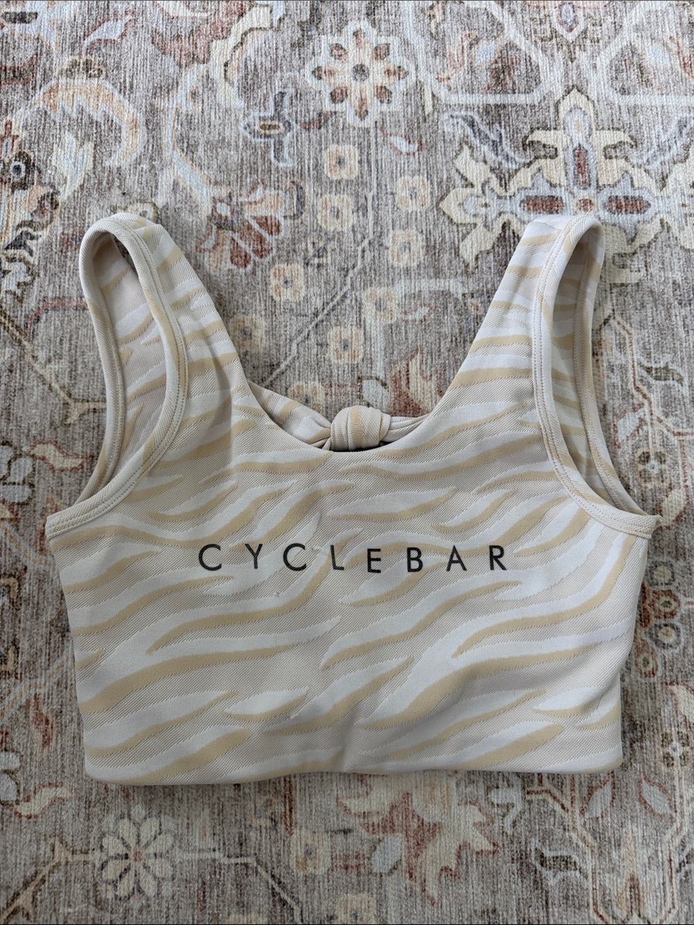 Cyclebar Beige & Cream Zebra-Knot Sports Bra
